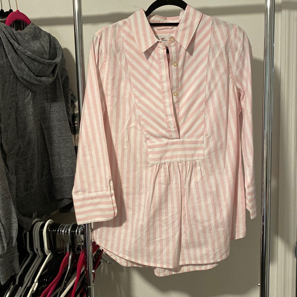 Womens Vineyard Vines Quarter Button Up Blouse Pink/White Size Small
